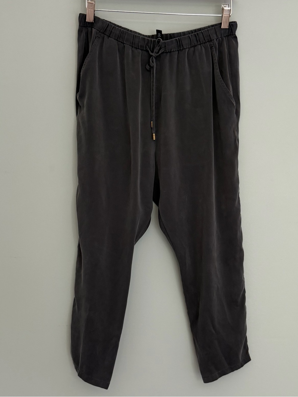 Eileen Fisher 100% Silk XS Dark Gray Crepe Drawstring Sleep Lounge Jogger Pant
